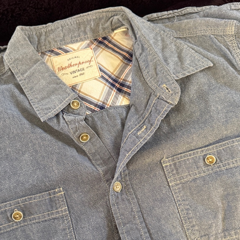 Weatherproof Vintage Men's Blue Casual Button Down Shirt
